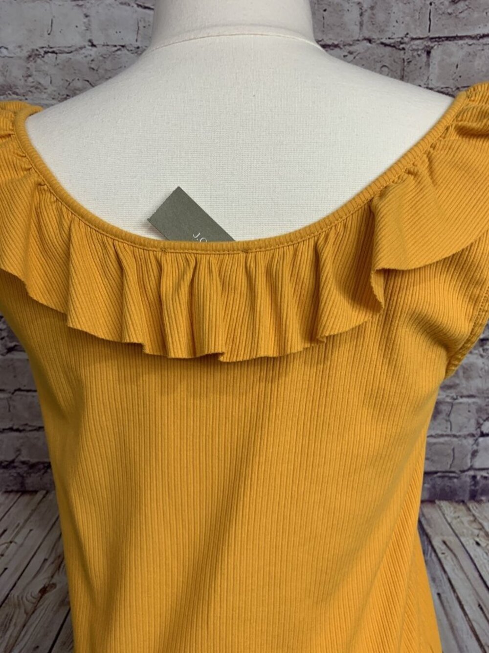 J. Crew Yellow Ribbed Ruffle Neck Sleeveless Tank Top - Picture 5 of 8